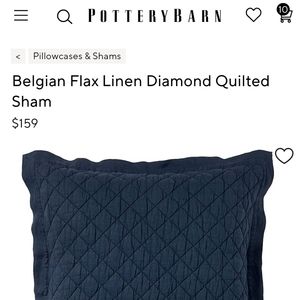Pottery Barn 2 Belgian Flax Linen Diamond Quilted Euro Shams 29"×29" in Midnight